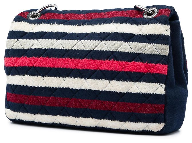 Chanel Blue Jumbo Stripe Jersey in Feltro e Corda Flap Blu navy - vista 2