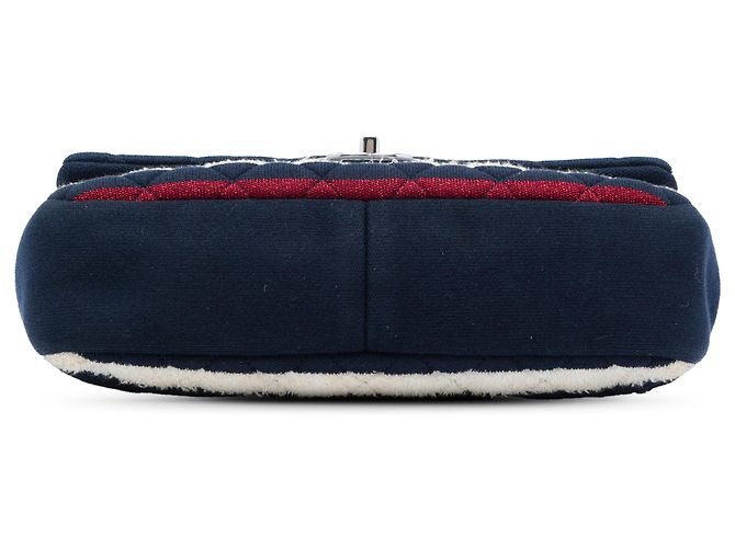 Chanel Blue Jumbo Stripe Jersey in Feltro e Corda Flap Blu navy - vista 3