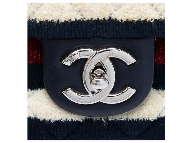 Chanel Blue Jumbo Stripe Jersey in Feltro e Corda Flap Blu navy - vista 5