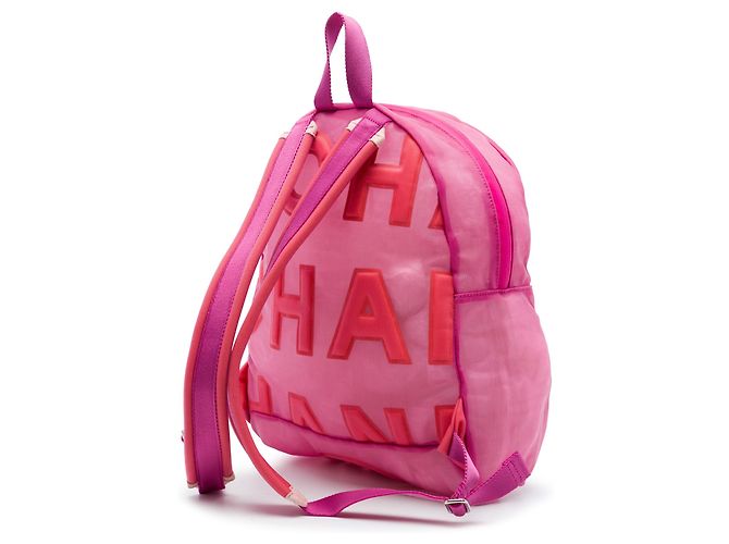 Mochila acolchoada Chanel rosa em mesh com logo - vista 2