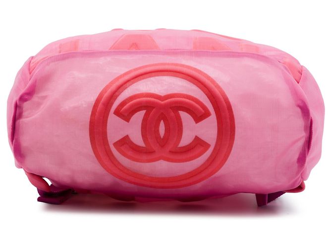 Mochila acolchoada Chanel rosa em mesh com logo - vista 3