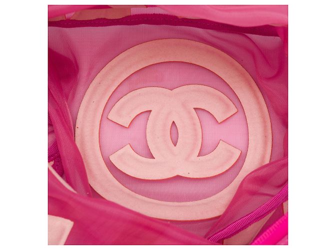 Mochila acolchoada Chanel rosa em mesh com logo - vista 4