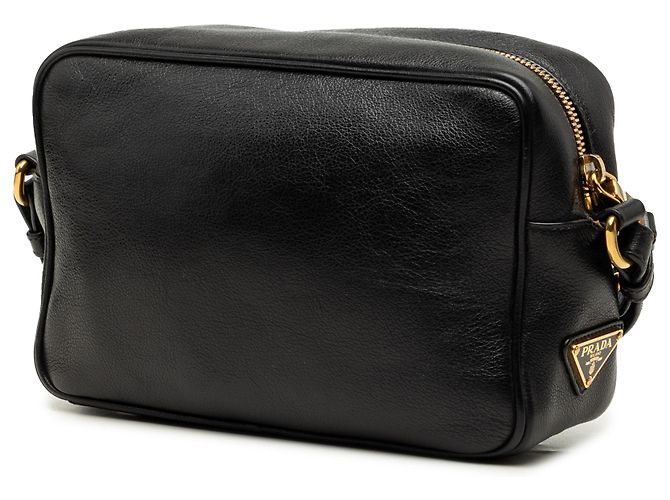 Borsa a tracolla Prada in vitello nero lucido con logo in rilievo - vista 2