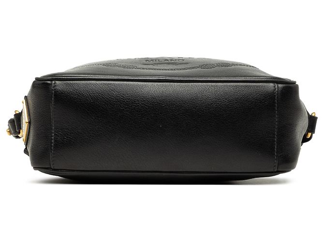 Borsa a tracolla Prada in vitello nero lucido con logo in rilievo - vista 3