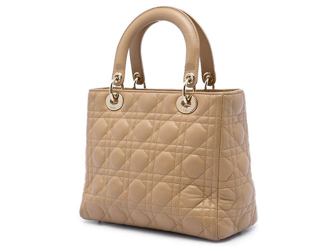 Dior Beige Medium Lambskin Cannage Lady Dior - vue 2