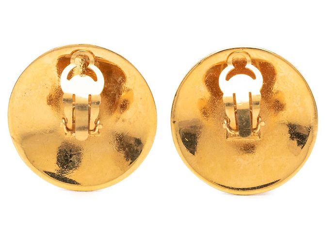 Orecchini Chanel Gold CC placcati oro ed smalto rotondo con clip - vista 2