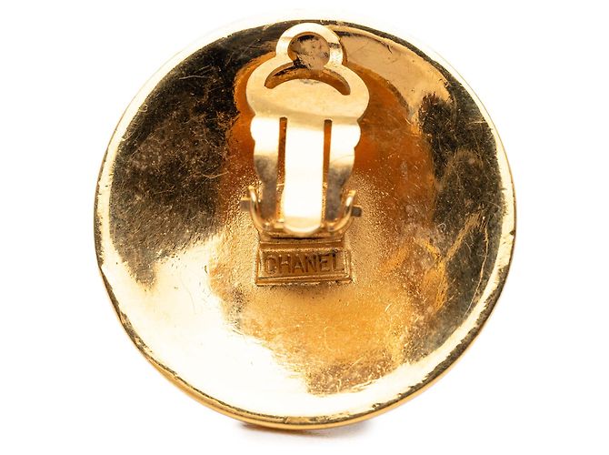 Orecchini Chanel Gold CC placcati oro ed smalto rotondo con clip - vista 3