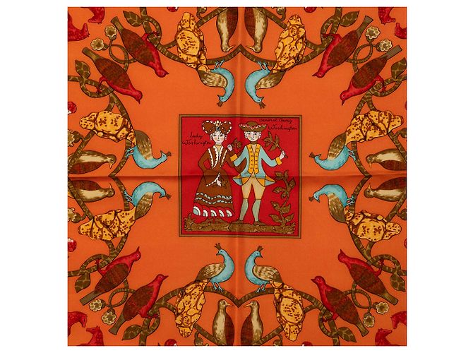 Sciarpa in seta Hermès Orange Early America 90 - vista 7