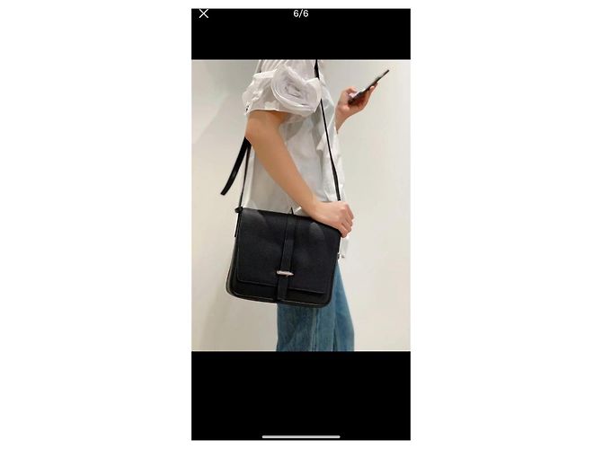 Borsa a tracolla Hermès Steve Light Junior Black Silver Buckle Togo Leather Messenger Bag Crossbody Nero - vista 10