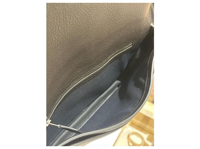 Borsa a tracolla Hermès Steve Light Junior Black Silver Buckle Togo Leather Messenger Bag Crossbody Nero - vista 7