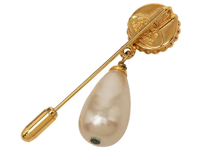Spilla Chanel Gold Gold Plated Clover Faux Pearl Drop D'oro - vista 2