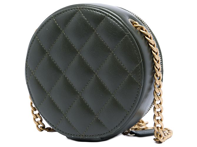 Clutch redonda Chanel Green CC de piel de cordero acolchada con cadena Verde Verde oscuro - vista 2