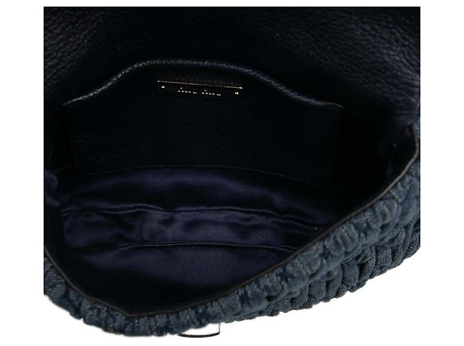 Borsa Miu Miu in denim matelassé blu con catena di cristalli - vista 4