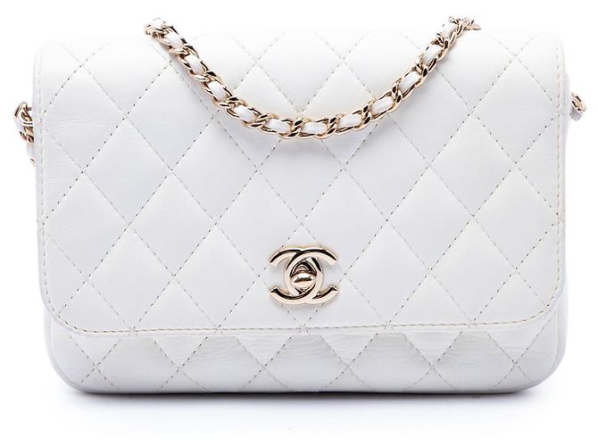 Chanel White CC Quilted Lambskin Side Packs Flap Bianco - vista 2