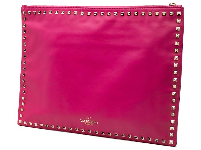 Clutch Rockstud in pelle grande rosa Valentino - vista 2