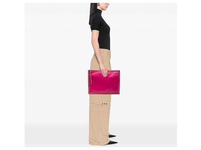 Clutch Rockstud in pelle grande rosa Valentino - vista 6