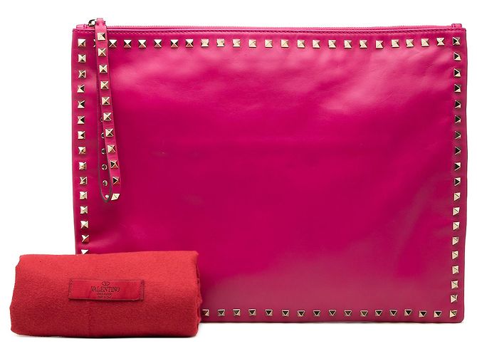 Clutch Rockstud in pelle grande rosa Valentino - vista 7