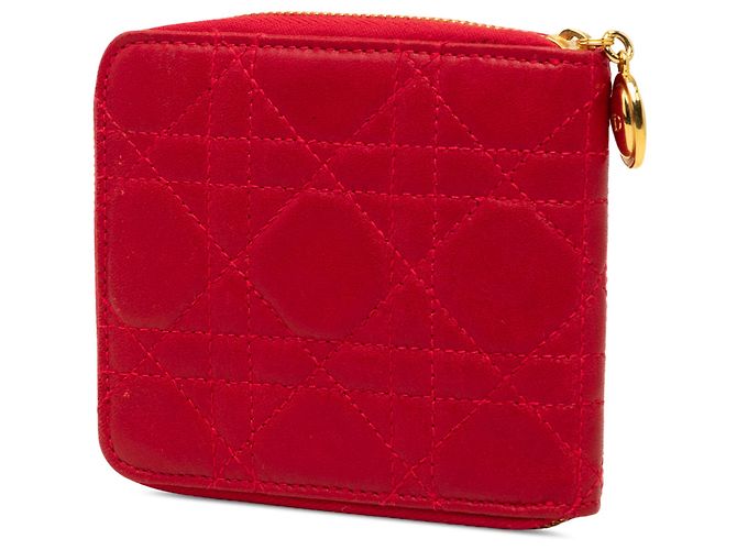 Portafoglio compatto Lady Dior Zip Around in agnello rosso cannage Dior - vista 2
