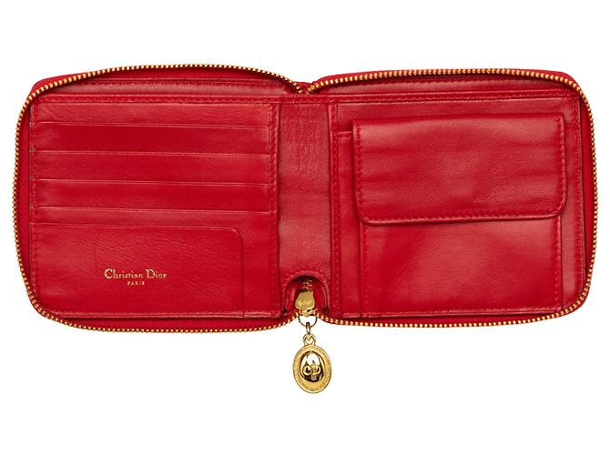 Portafoglio compatto Lady Dior Zip Around in agnello rosso cannage Dior - vista 5