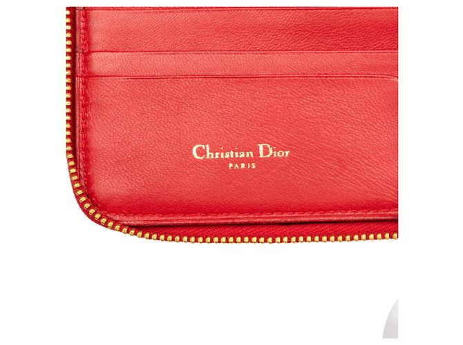 Portafoglio compatto Lady Dior Zip Around in agnello rosso cannage Dior - vista 6