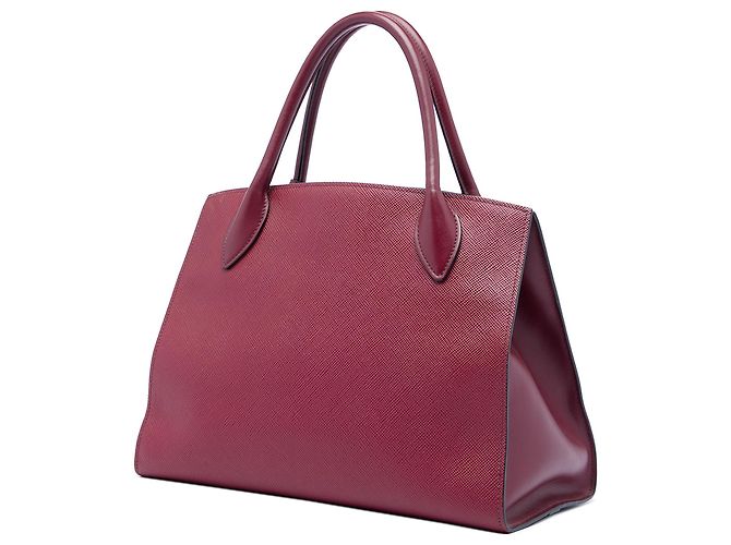 Prada Red Medium Saffiano Cuir Monochrome Top Handle Tote Rosso Bordò - vista 2