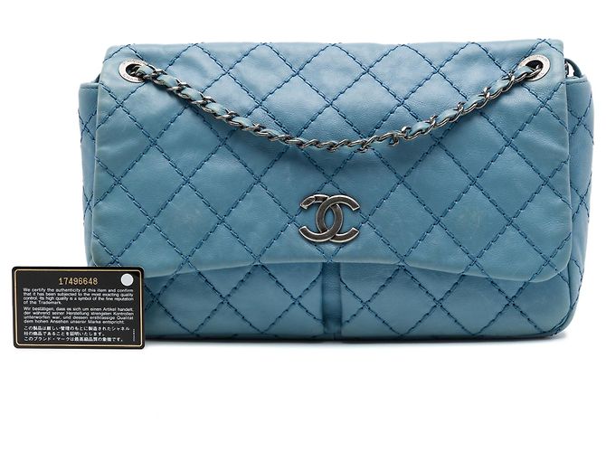 Chanel Blue Medium Quilted Calfskin Natural Beauty Split Pocket Flap Blu chiaro - vista 7