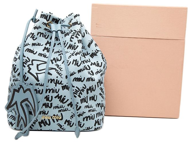 Pochette de cordón en lona estampada azul Miu Miu Azul claro - vista 7