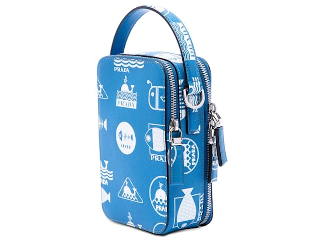 Prada Blue Saffiano Whale Brique Borsa a tracolla verticale - vista 2