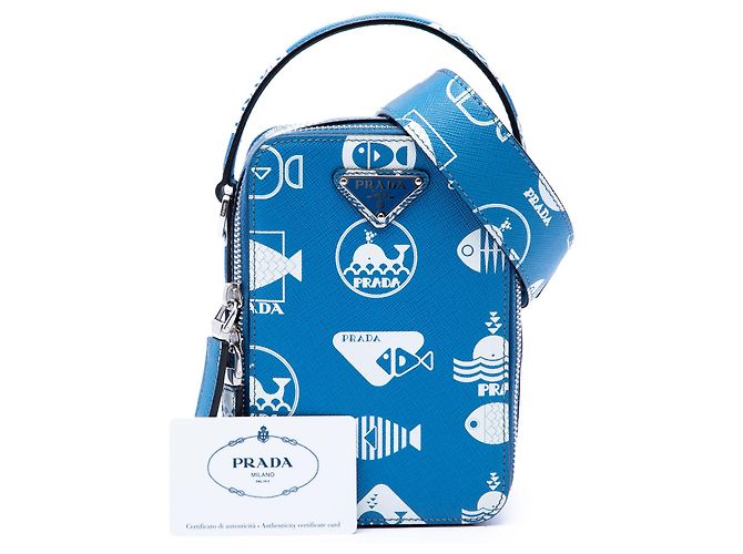 Prada Blue Saffiano Whale Brique Borsa a tracolla verticale - vista 7