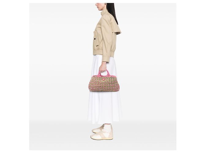 Tote in canapa di rafia rosa Prada - vista 6