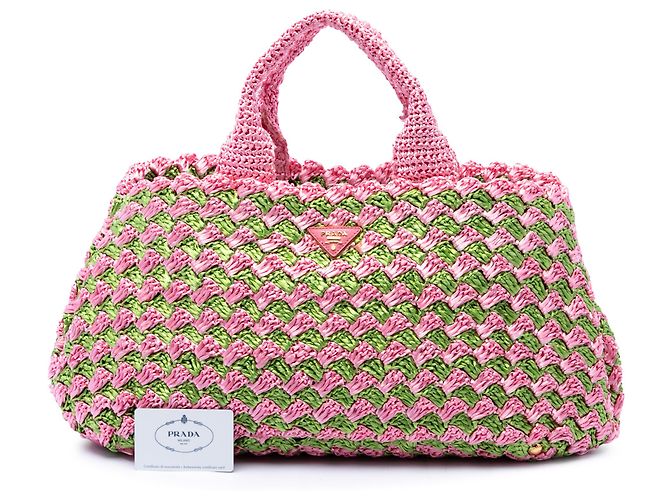 Tote in canapa di rafia rosa Prada - vista 7