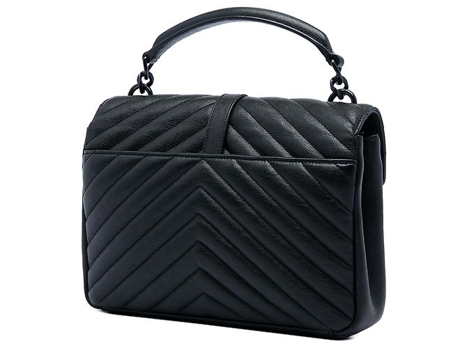 Borsa College Monogram Monochrome Chevron in pelle di pecora nera Medium Saint Laurent Nero - vista 2