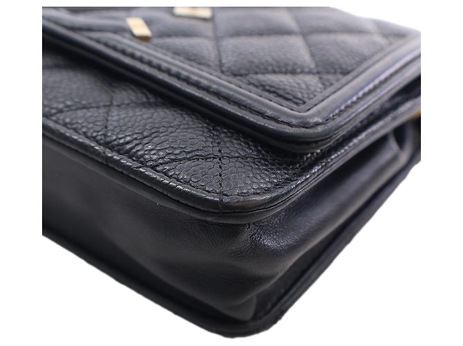 Wallet On Chain Portafoglio con Catena Chanel Black Caviar CC Filigree Nero - vista 12