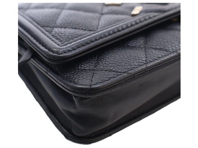 Wallet On Chain Portafoglio con Catena Chanel Black Caviar CC Filigree Nero - vista 13