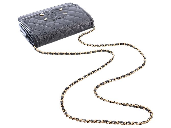 Wallet On Chain Portafoglio con Catena Chanel Black Caviar CC Filigree Nero - vista 14