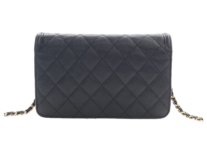 Wallet On Chain Portafoglio con Catena Chanel Black Caviar CC Filigree Nero - vista 4
