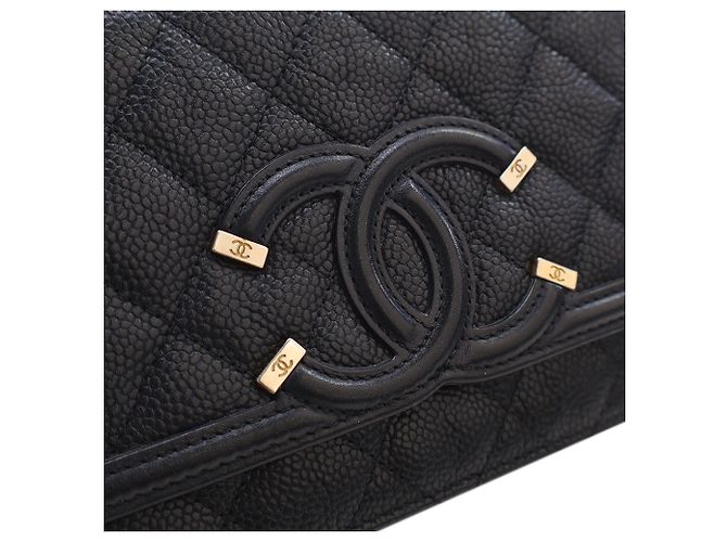 Wallet On Chain Portafoglio con Catena Chanel Black Caviar CC Filigree Nero - vista 9