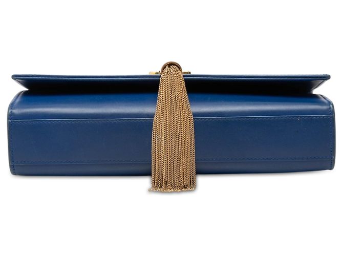 Borsa a tracolla Kate con nappa in pelle di vitello liscia blu con monogramma Saint Laurent misura Medium - vista 3