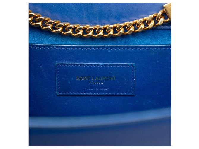 Borsa a tracolla Kate con nappa in pelle di vitello liscia blu con monogramma Saint Laurent misura Medium - vista 5