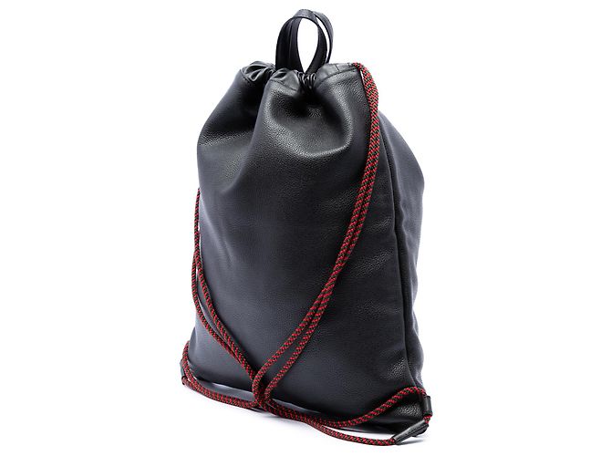 Gucci Black Grained Calfskin Web Logo Drawstring Backpack - view 2