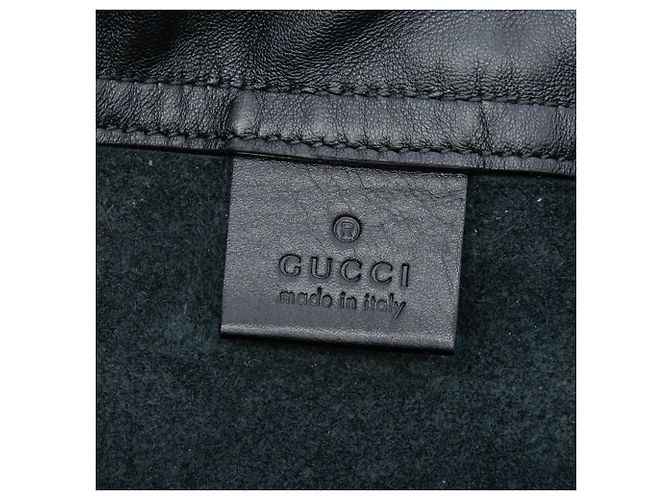 Gucci Black Grained Calfskin Web Logo Drawstring Backpack - view 5