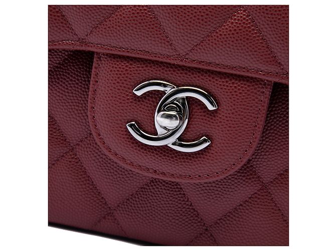 Chanel Red Jumbo Classic Caviar Double Flap Rosso Bordò - vista 5