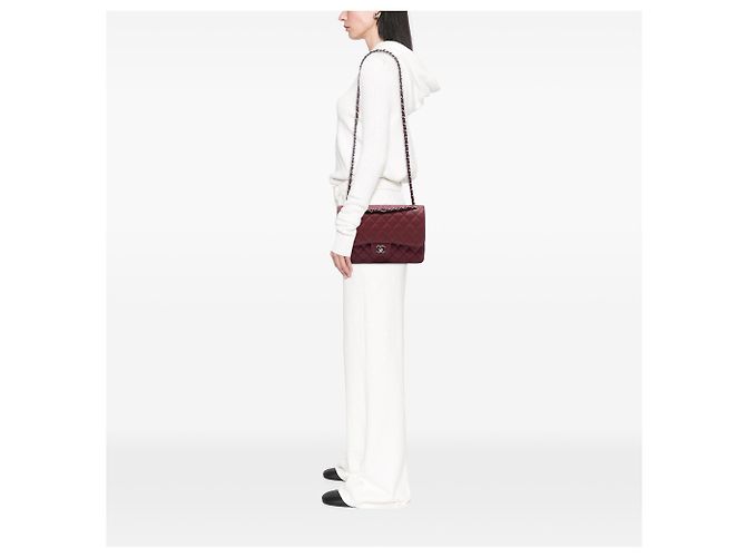 Chanel Red Jumbo Classic Caviar Double Flap Rosso Bordò - vista 6