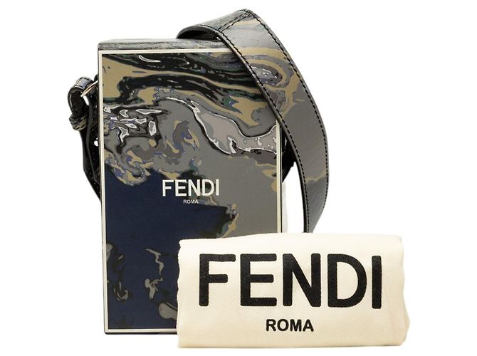 Fendi Bolso bandolera vertical de piel lisa gris con estampado de mármol Castaño - vista 7