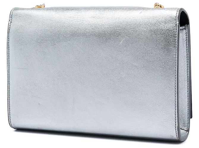 Saint Laurent Borsa a Tracolla Kate in Pelle di Vitello Metallizzata Argento Piccola con Nappina - vista 2