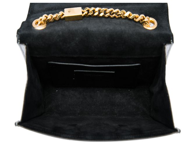 Saint Laurent Borsa a Tracolla Kate in Pelle di Vitello Metallizzata Argento Piccola con Nappina - vista 4