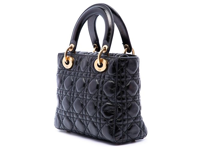 Dior Black Small Crinkled Patent Cannage My ABCDior Lady Dior Nero - vista 2