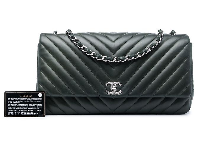Chanel Green CC Chevron Lambskin Single Flap Verde Verde scuro - vista 6