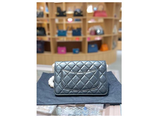 Chanel black sheepskin pearl chain bag - view 3