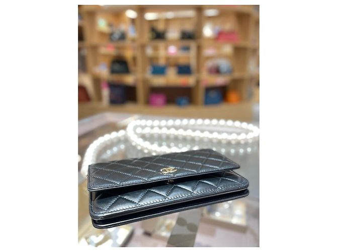 Chanel black sheepskin pearl chain bag - view 4